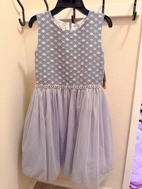 Girls Light Lavender Floral Lace Bodice Tulle Dress